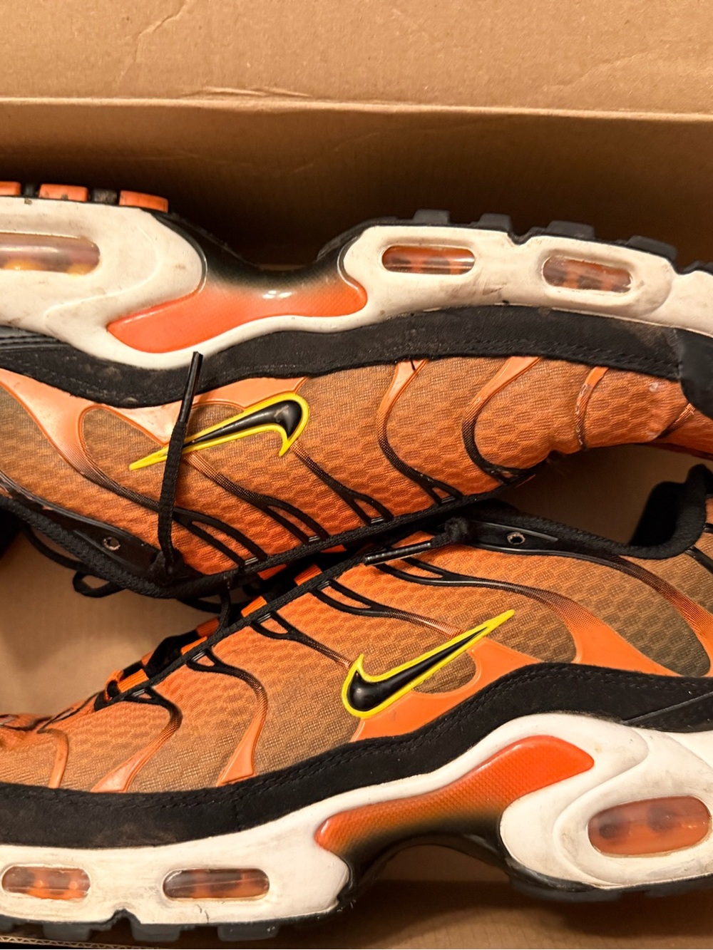 Nike Men’s Orange & Black Air Max-Style Running Sneakers with Yellow Swoosh